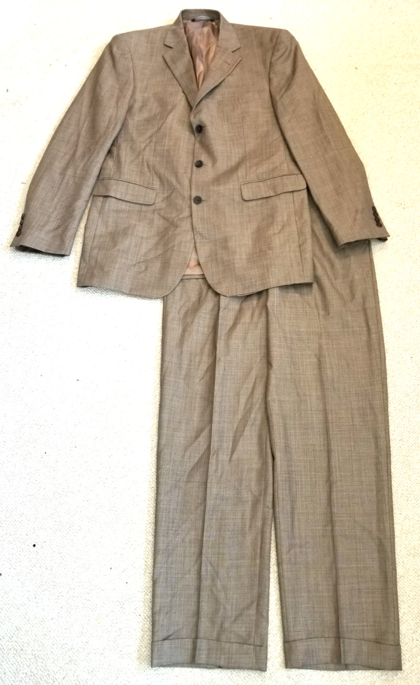 Mens Suit-PERRY ELLIS PORTFOLIO-brown tweedy wool bld 3-button Classic-41L/34X32